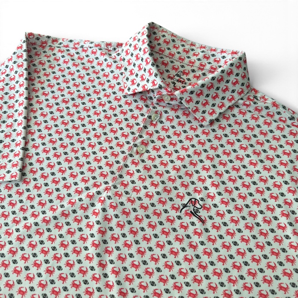Rhoback Golf Polo Men L Chesapeake Maryland Crab Football Print AOP Performance
